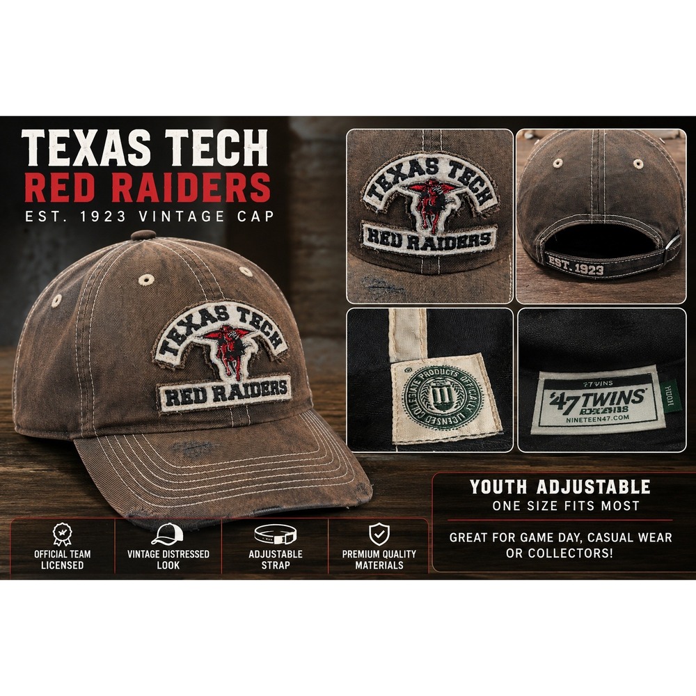 47 Twins Texas Tech Red Raiders Youth Hat Brown Distressed Adjustable Cap 1923